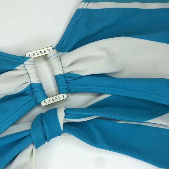 Lauren Ralph Lauren Women's 12 Blue White Striped Halter Bathing Suit Swim Top - Picture 2 of 6